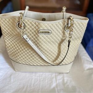 Anne Klein Beige Quilted Tote with Gold Accents